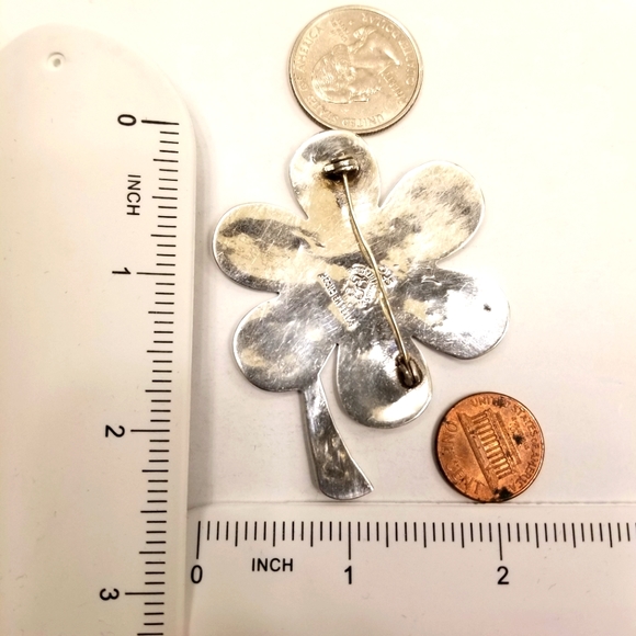 🔻REDUCED❣Los Ballesteros Vintage Silver Abalone Clover Brooch Hand Crafted Rare - Picture 3 of 11